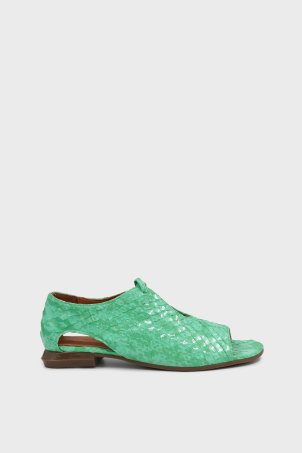 SKL-042 Green Open-Toe Flats with Back Zipper