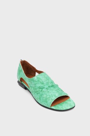 SKL-042 Green Open-Toe Flats with Back Zipper